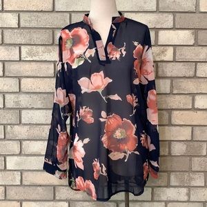 Navy and Pink Floral Top XL